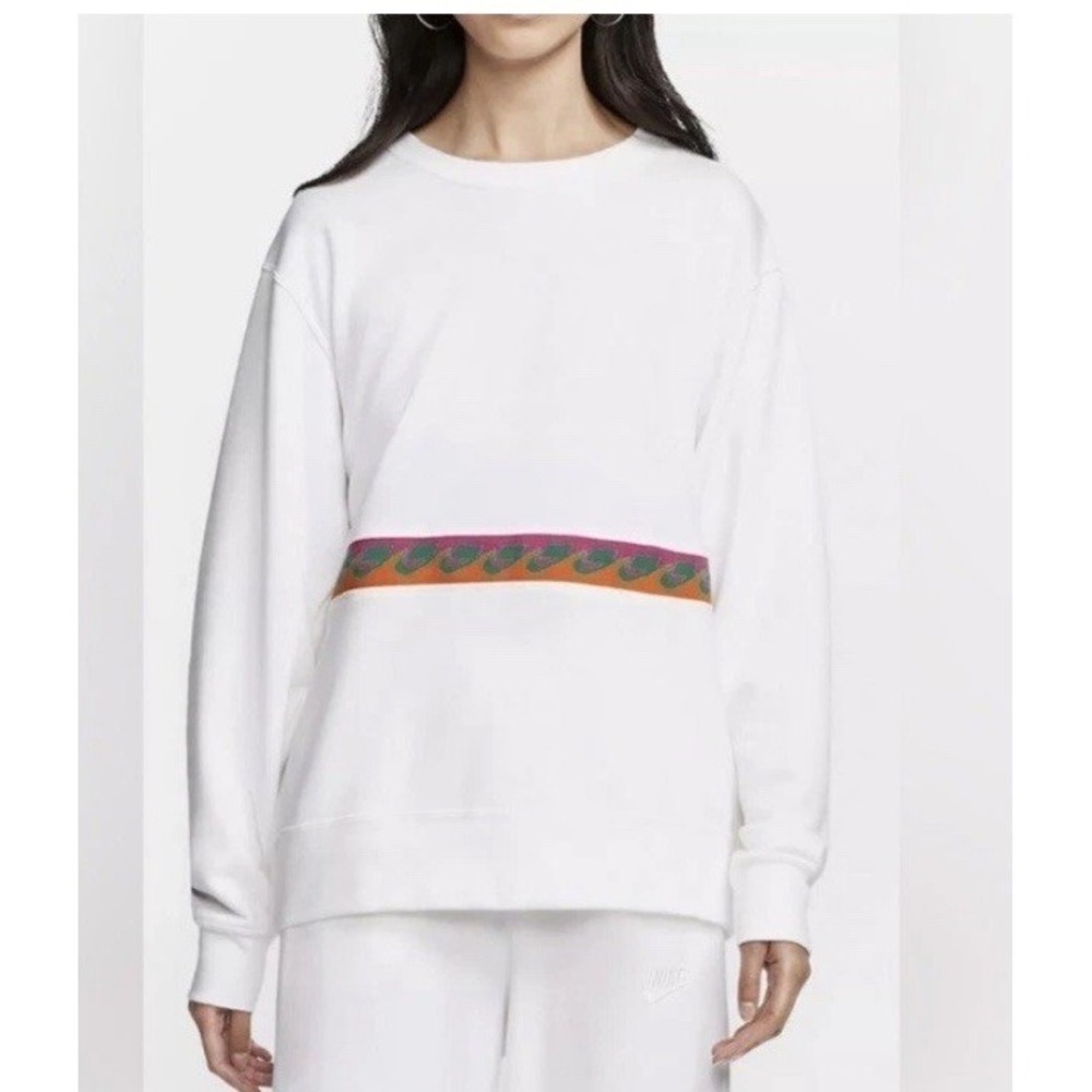 Nike Sportswear "Not A Sample" Crewneck Pullover White Colorful Band XS Oversize - Picture 2 of 9